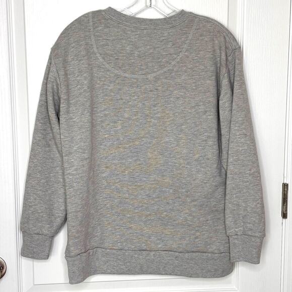 State Of Mine Wms S Candy Cane Embroidered Gray Sweatshirt Christmas Holiday - Picture 2 of 6